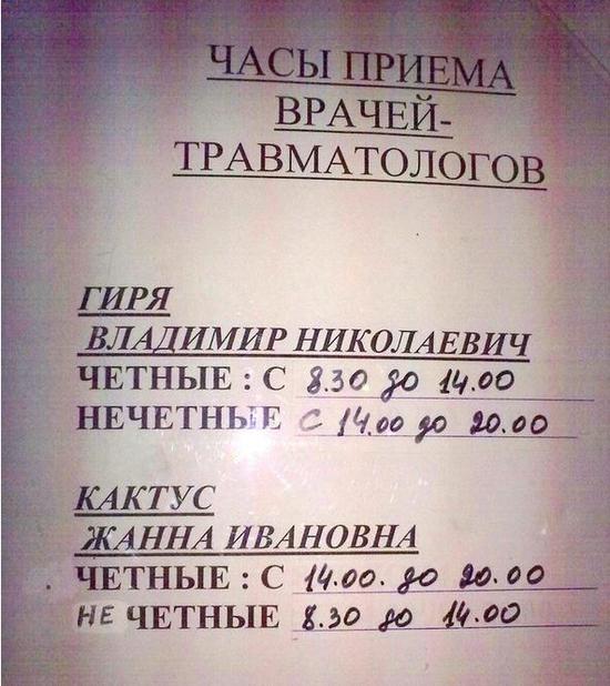 Тоже, вот, прикольные фамилии, только здесь они как раз соответствуют своей профессии.)))