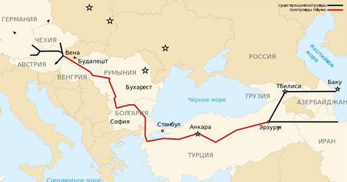 Схема маршрута газопровода Nabucco. Фото: Nabucco_Gas_Pipeline-fr.svg: Sémhur - Nabucco_Gas_Pipeline-fr.svg https://ru.wikipedia.org