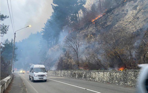 Лесной пожар в Абхазии. Фото пресс-службы МЧС Абхазии. https://www.mchsra.info/novosti/item/1498-lesnoj-pozhar-razgorevshijsya-tri-dnya-nazad-na-dalnikh-otrogakh-v-okrestnostyakh-gagry-utrom-spustilsya-k-respublikanskoj-avtotrasse-psou-ingur