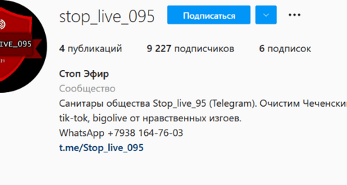 Описание паблика  "Стоп Эфир". Скриншот профиля в Instagram